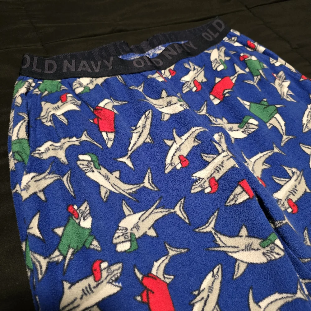 Old Navy Shark Pajama Pants Boys Size XL 14/16 Blue Fleece Cozy‎ Lounge